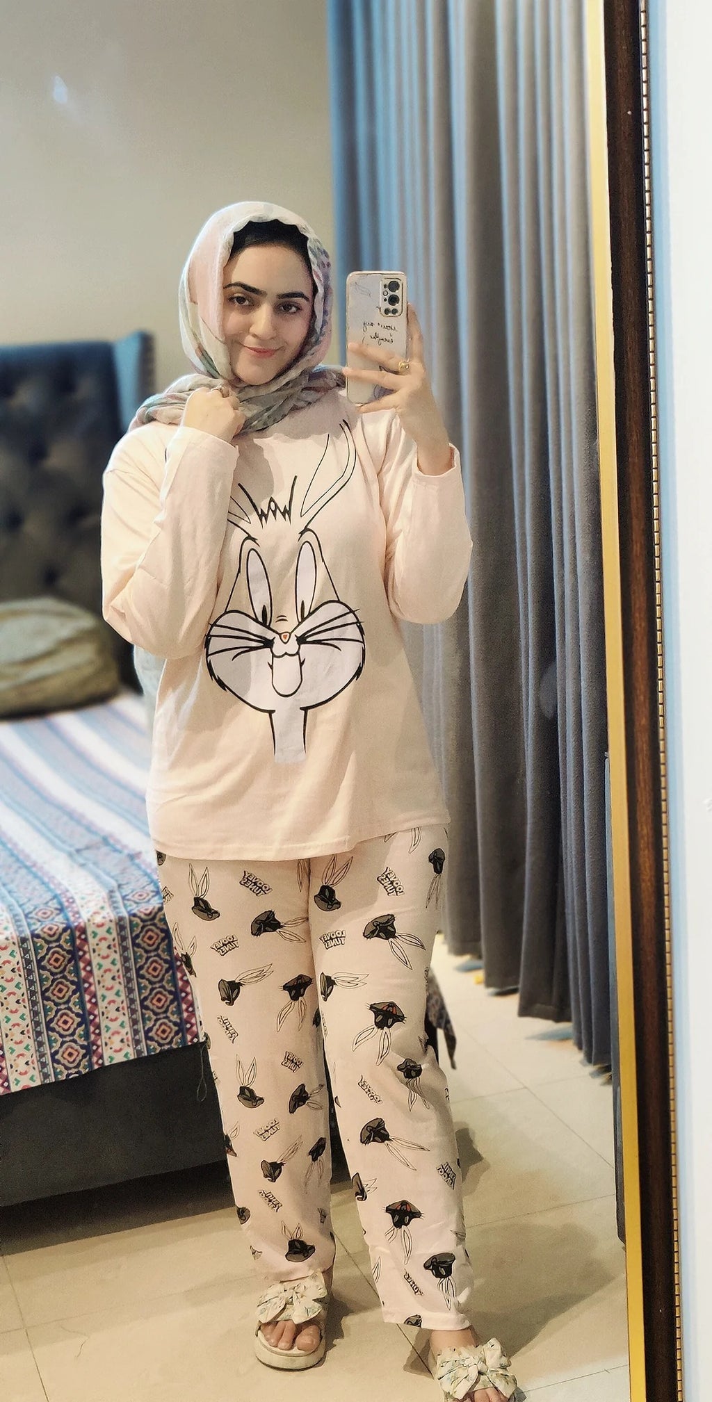 Pink Bunny Printed Night Suit – Soft Cotton Sleepwear