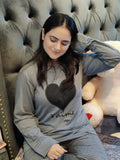 Black Heart Printed Night Suit for Women – Soft & Comfortable Sleepwear Set