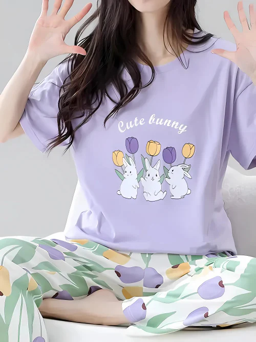 Cute Bunny Printed Night Suit For Women