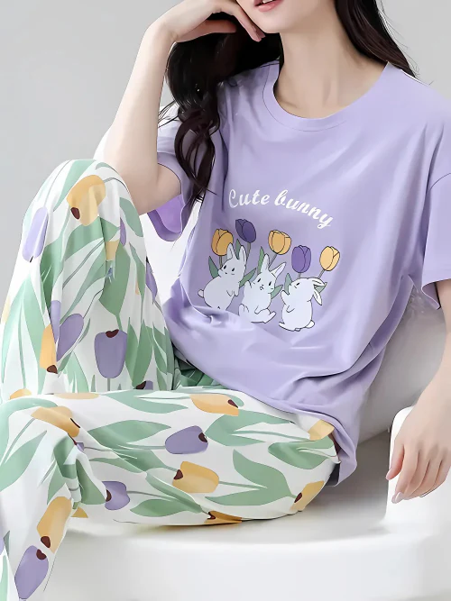 Cute Bunny Printed Night Suit For Women