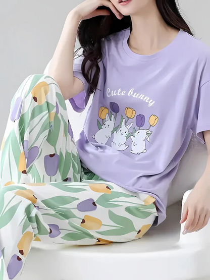 Cute Bunny Printed Night Suit For Women