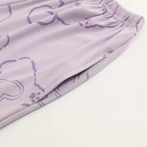 Lilac Love Bunny V-Neck Button Printed Night Suit