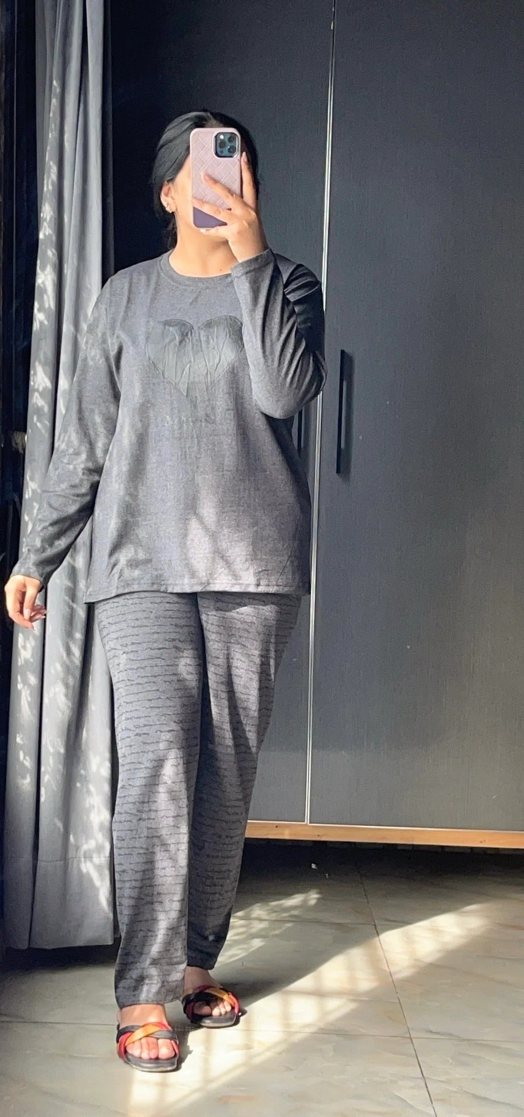 Black Heart Printed Night Suit for Women – Soft & Comfortable Sleepwear Set