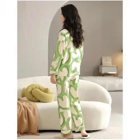 Green Hearts V-Neck Button Night Suit – Soft Printed Sleepwear