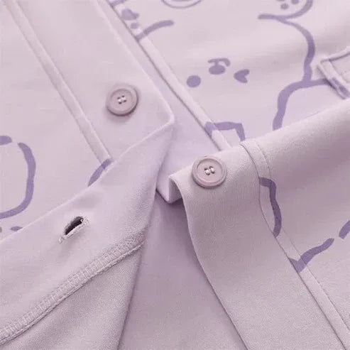 Lilac Love Bunny V-Neck Button Printed Night Suit