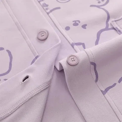 Lilac Love Bunny V-Neck Button Printed Night Suit