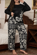 Black Leaves Printed Night Suit for Women – Soft Cotton Comfortable Sleepwear
