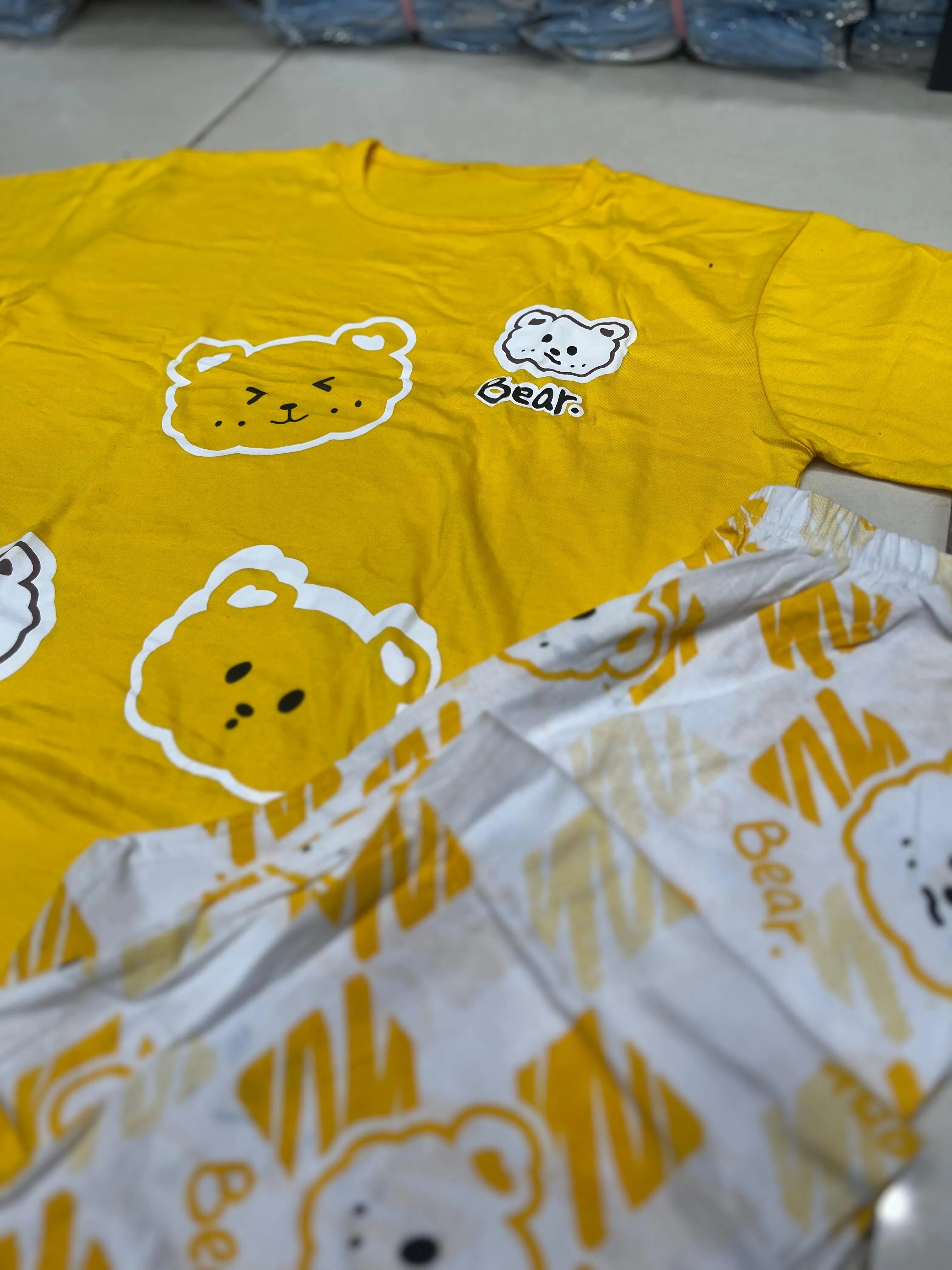 Yellow 3 Bear Design Night Suit for Girls