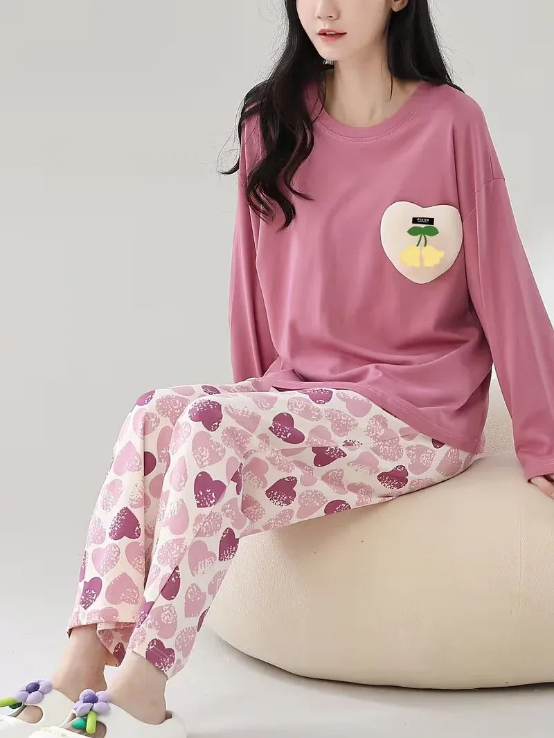Pink Heart Design Night Suit – Premium Fabric for Girls & Women