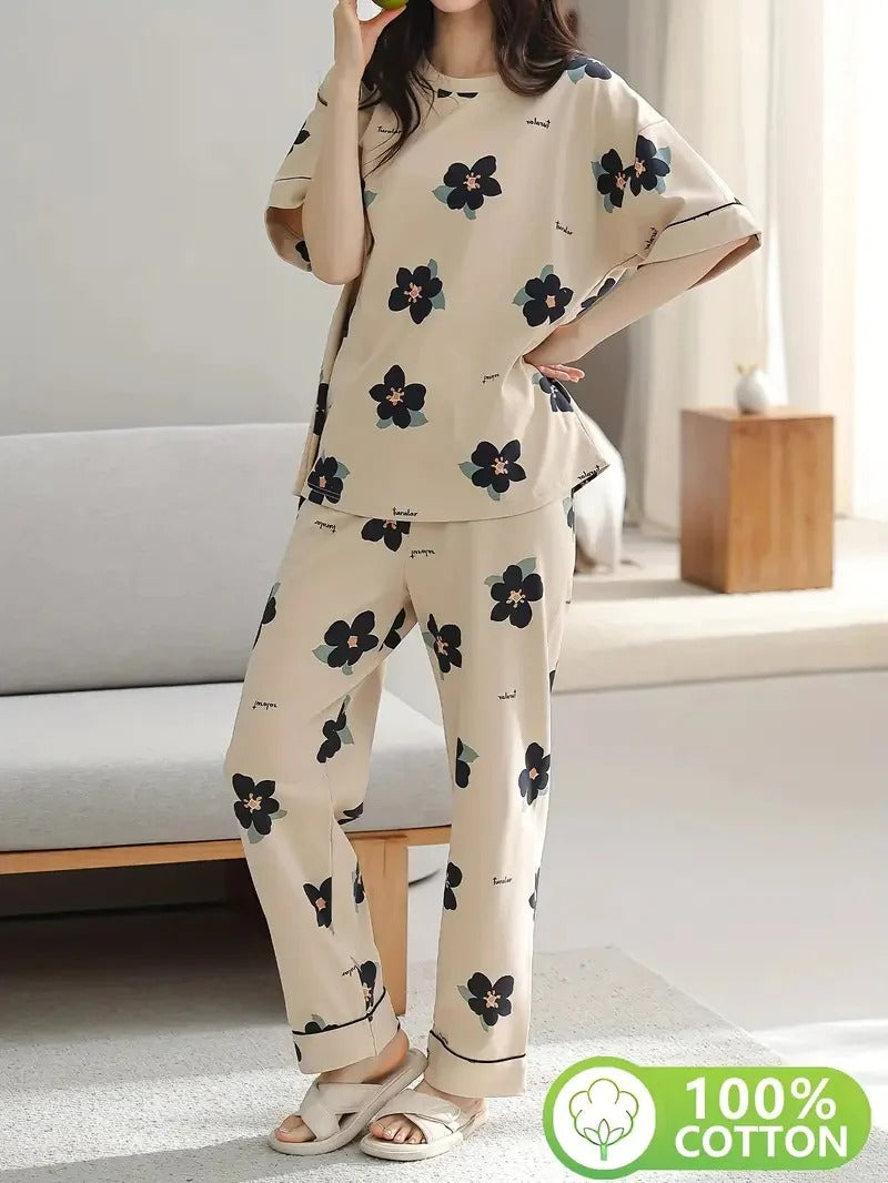Big Flowers Printed Night Suit for Women – Soft & Comfortable Sleepwear Set