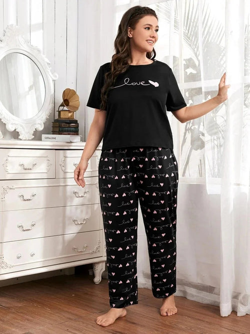 Black Small Heart Printed Night Suit – Soft Comfortable Sleepwear