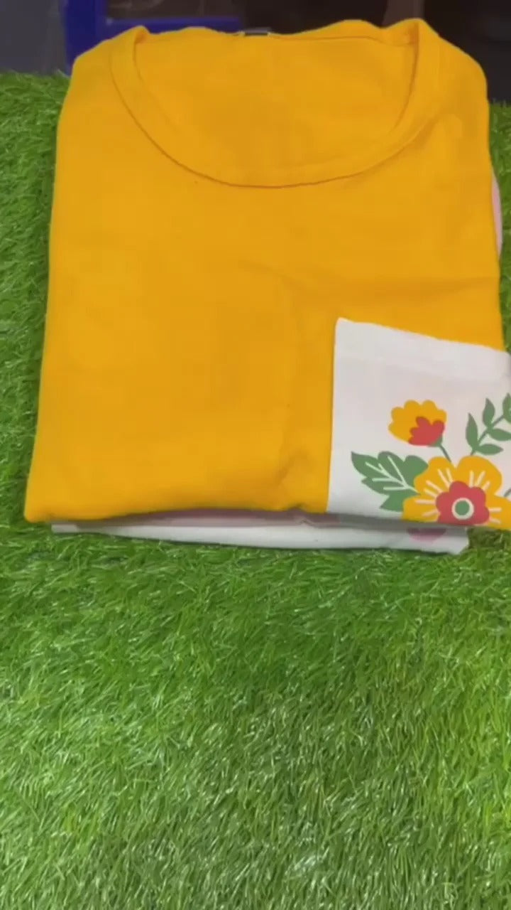 Yellow Flower Printed Night Suit – Premium Cotton Jersey Sleepwear