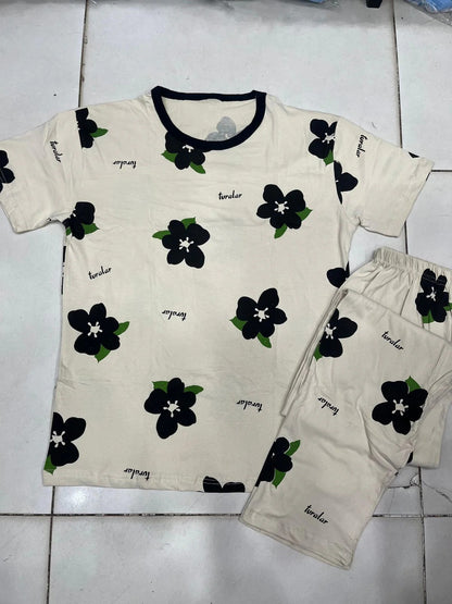 Big Flowers Printed Night Suit for Women