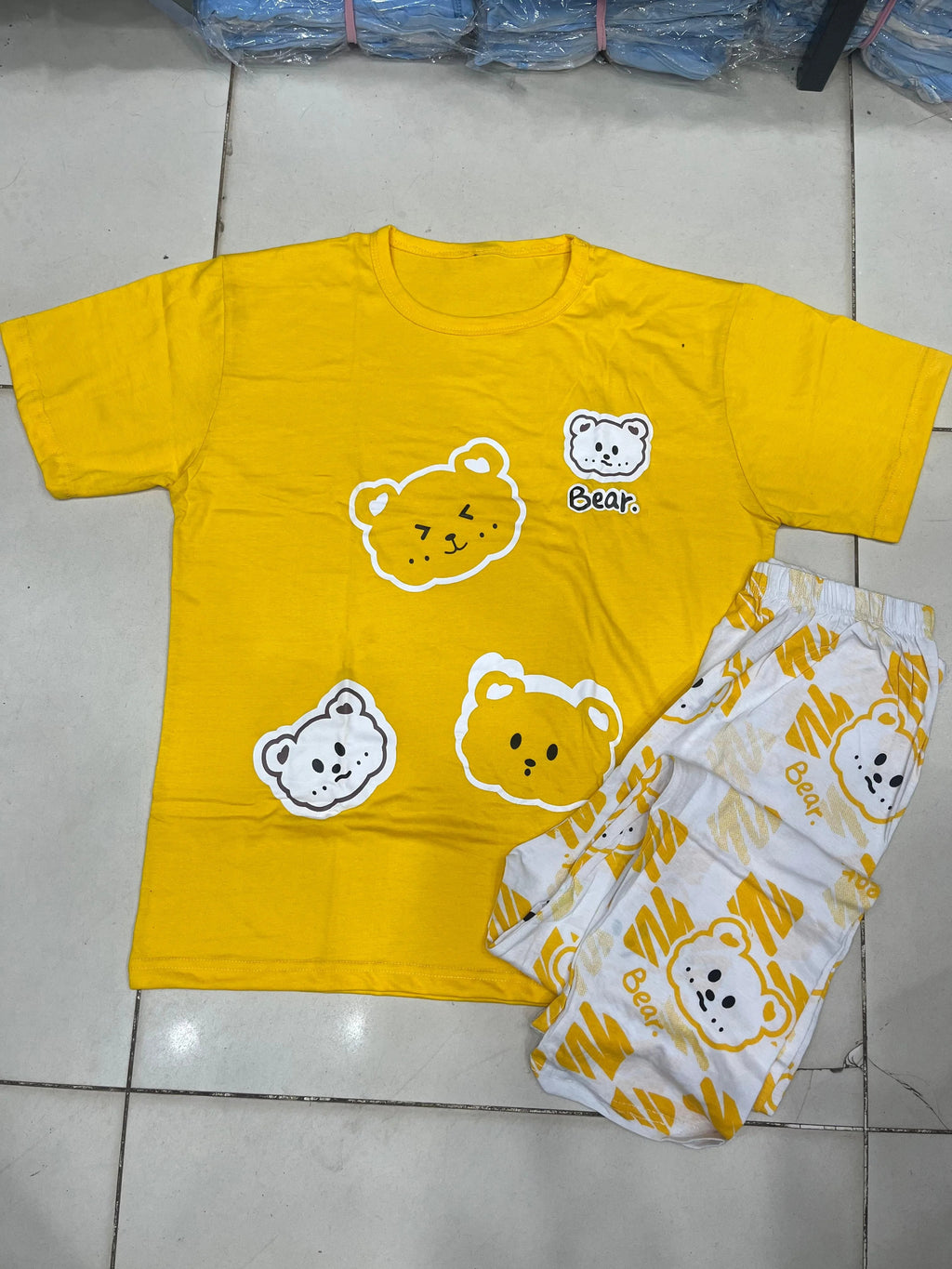 Yellow 3 Bear Design Night Suit for Girls