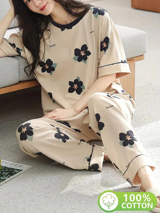 Big Flowers Printed Night Suit for Women