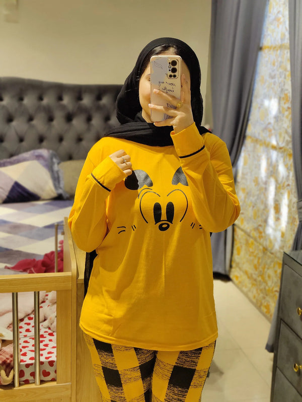 Yellow Mickey Mouse Printed Night Suit