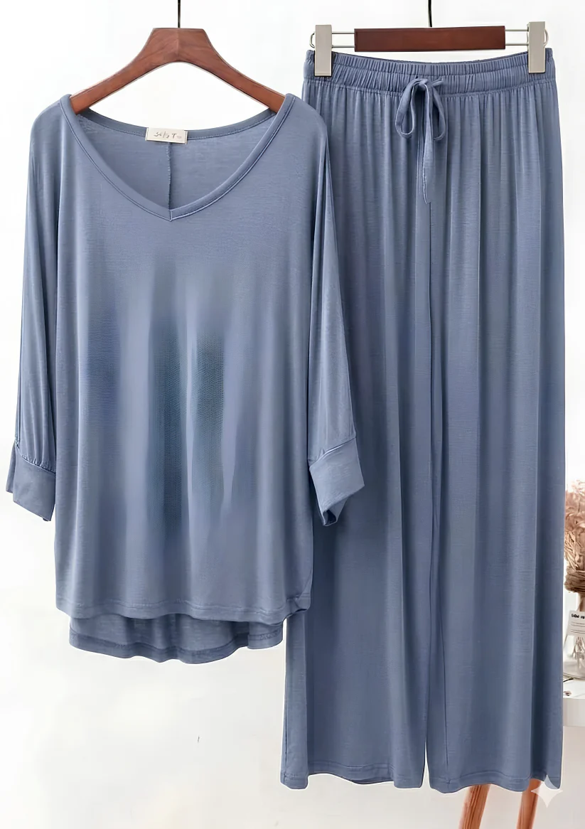 Teal Blue V-Neck Plazo Night Suit