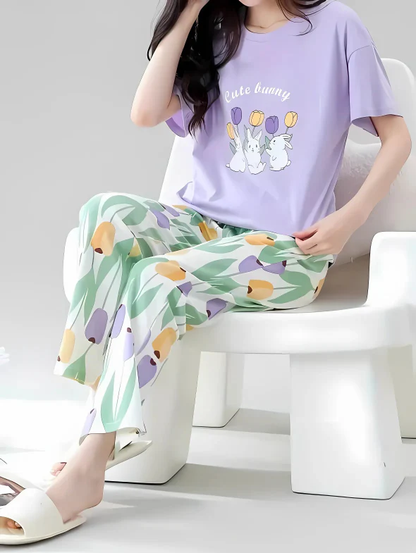Cute Bunny Printed Night Suit For Women