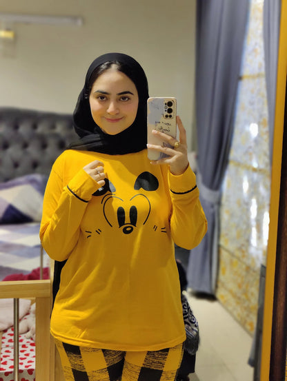 Yellow Mickey Mouse Printed Night Suit