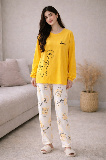 Yellow Love Design Night Suit for Women