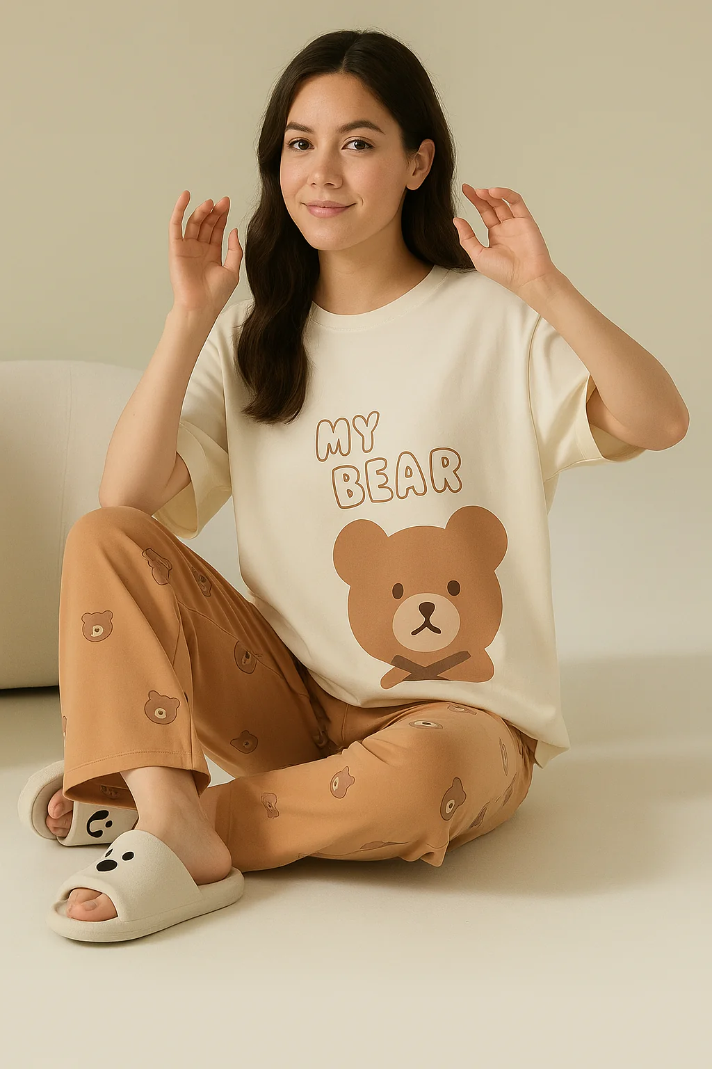 My Bear Printed Night Suit for Women – Cute & Comfortable Cotton Sleepwear