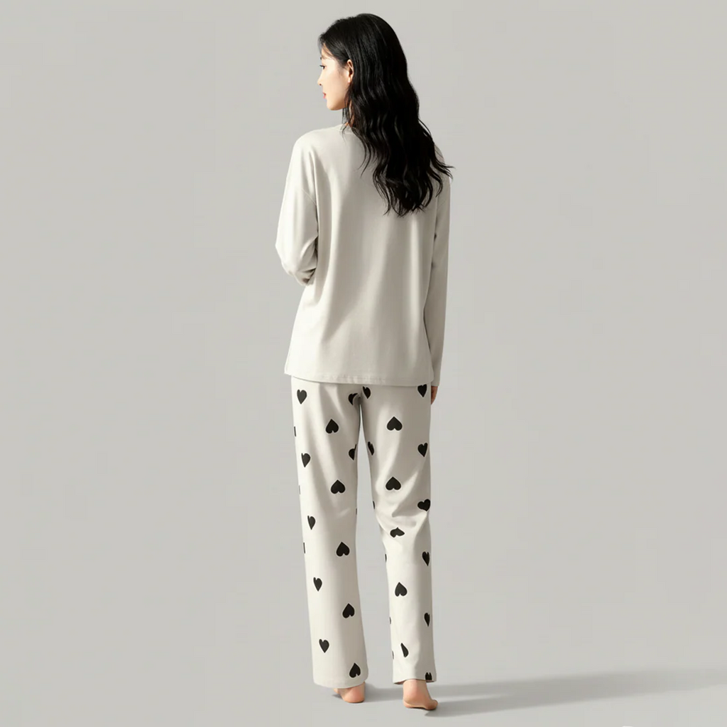 Grey Puzzle Heart Printed Night Suit – Soft Cotton Sleepwear
