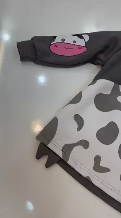Dark Grey Panel Style Printed Kids Fleece Tracksuit