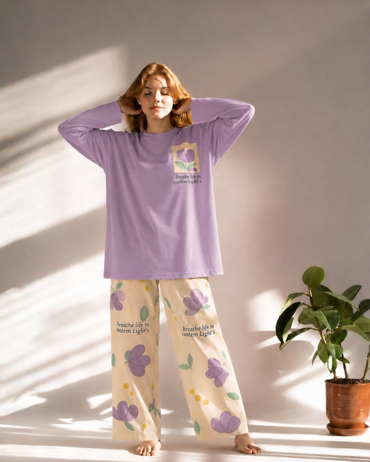 Purple Pocket Printed Night Suit